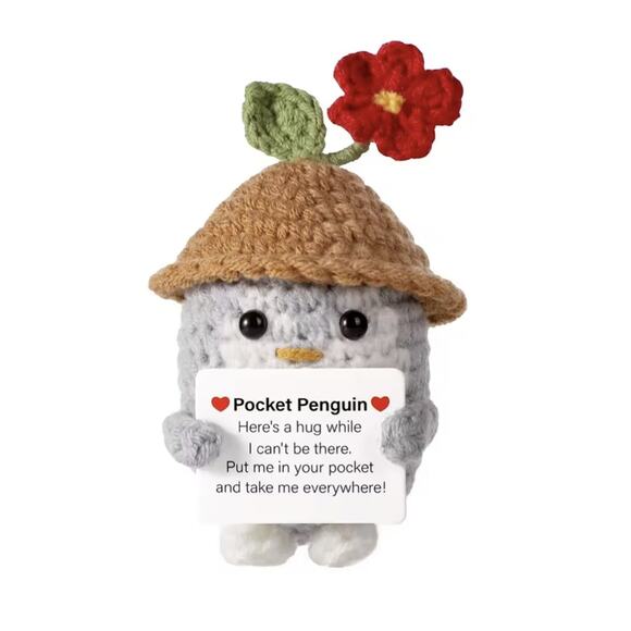 Pocket Penguin Plush with Flower Hat Motivational Message Spring Cottagecore - Picture 10 of 16